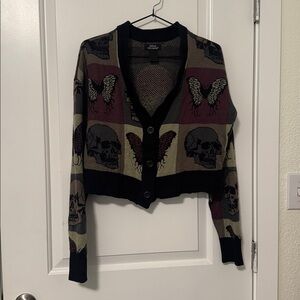 Edgy Skull and Wings Cardigan - Black, Purple, and Green
